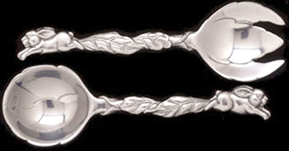 Bunnies (Aluminum, Hollowware) Solid Serving Spoon by Arthur Court-1