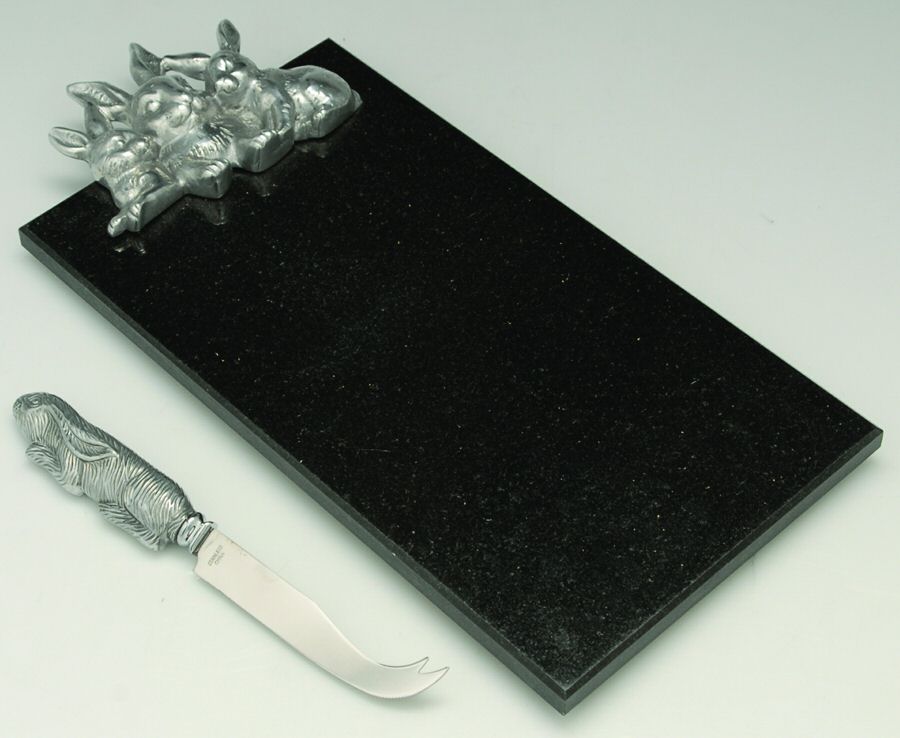 Bunnies (Aluminum, Hollowware) Cheese Board & Knife Set by Arthur Court-1