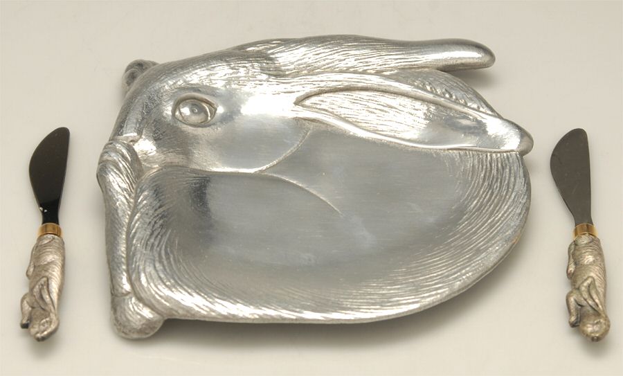 Bunnies (Aluminum, Hollowware) Sculptured Plate W/2 Spreaders by Arthur Court-1