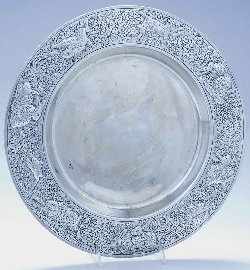 Bunnies (Aluminum, Hollowware) 14" Round Tray by Arthur Court-1
