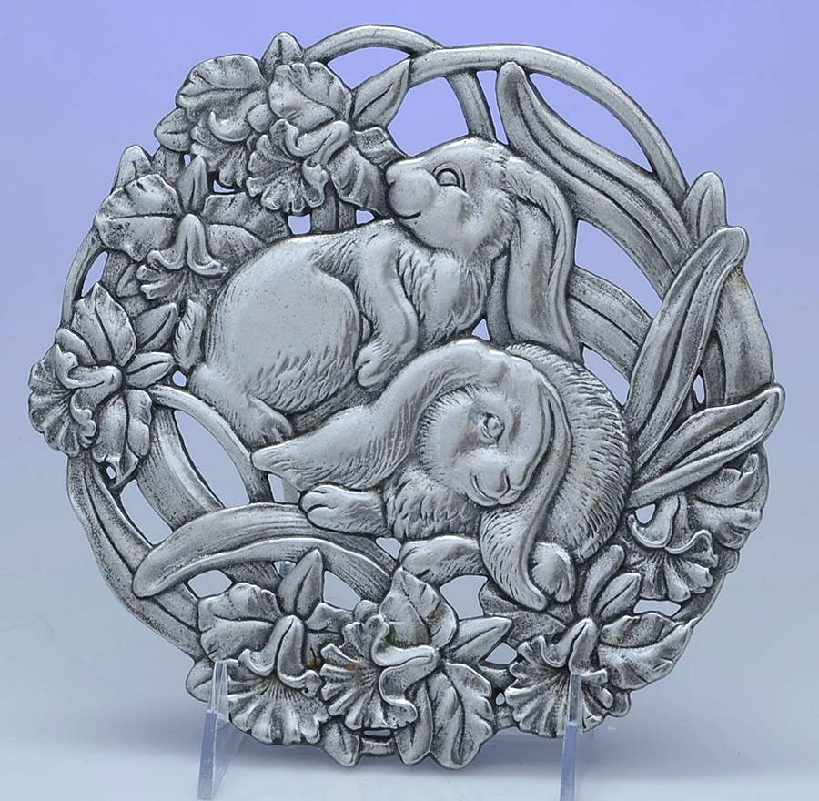 Bunnies (Aluminum, Hollowware) Trivet by Arthur Court-1