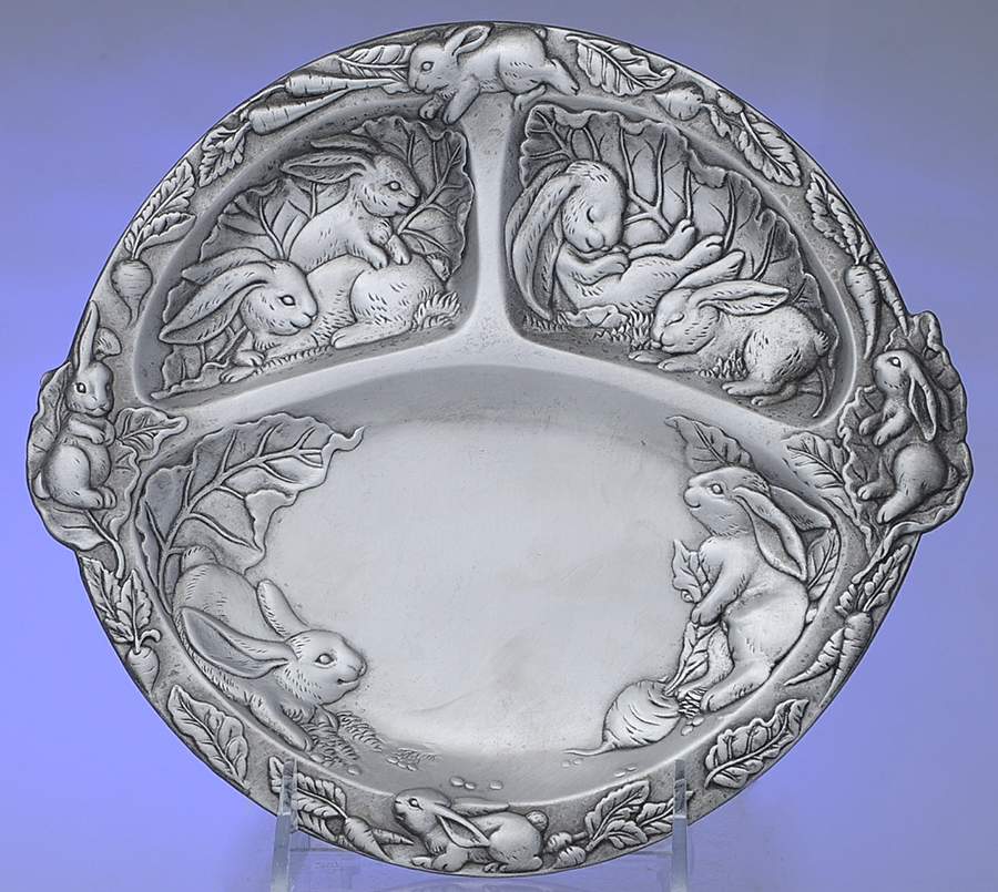Bunnies (Aluminum, Hollowware) Baby Plate 3 Sections by Arthur Court-1