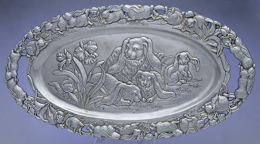 Bunnies (Aluminum, Hollowware) 23" Oval Serving Platter by Arthur Court-1