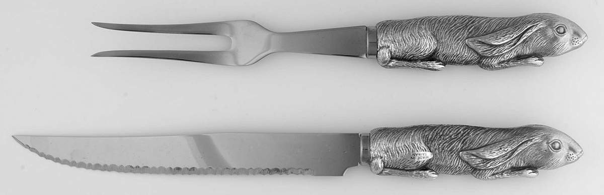 Bunnies (Aluminum, Hollowware) Small Stainless Blade 2-Piece Steak Carving Set by Arthur Court-1