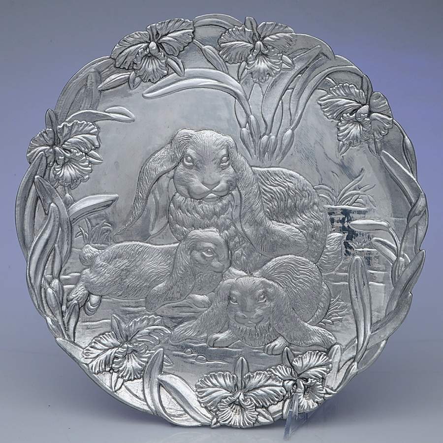 Bunnies (Aluminum, Hollowware) 12" Round Tray by Arthur Court-1