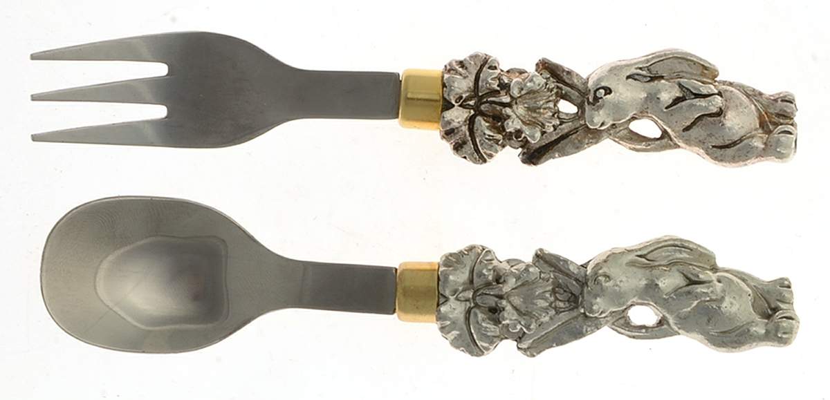 Bunnies (Aluminum, Hollowware) 2 Pc Baby Set (BF, BS) by Arthur Court-1