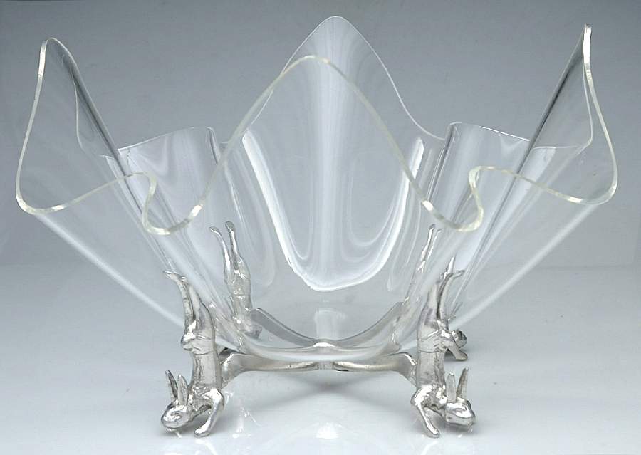 Bunnies (Aluminum, Hollowware) 14" Acrylic Bowl with Metal Stand by Arthur Court-1