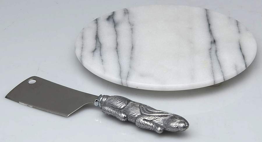 Bunnies (Aluminum, Hollowware) Cheese Board & Cleaver with Stainless Blade by Arthur Court-1