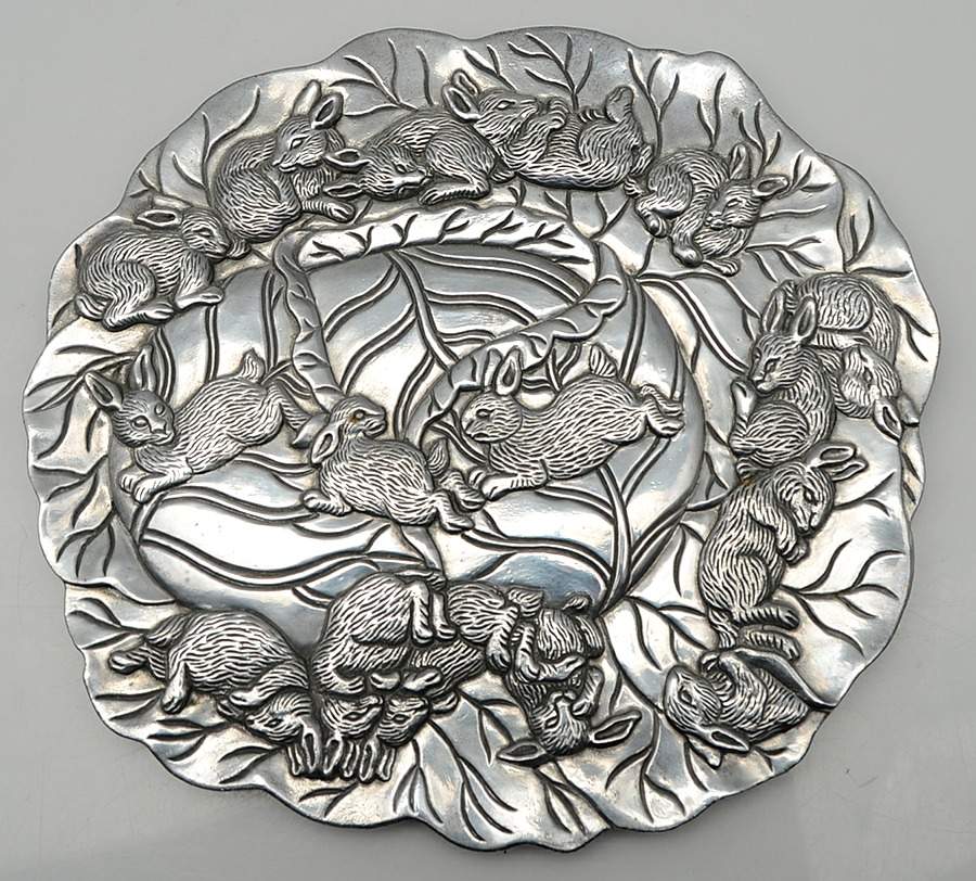 Bunnies (Aluminum, Hollowware) Wall Plate by Arthur Court-1