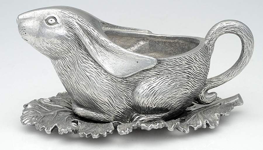 Bunnies (Aluminum, Hollowware) Sauce/Gravy Boat No Lid with Underplate by Arthur Court-1