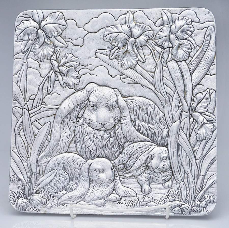 Bunnies (Aluminum, Hollowware) 12" Square Tray by Arthur Court-1