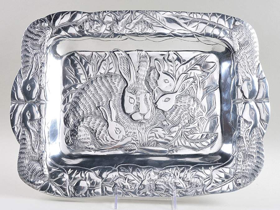Bunnies (Aluminum, Hollowware) 17" Rectangular Tray by Arthur Court-1