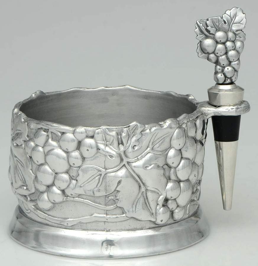 Grape (Aluminum, Hollowware) Bottle Caddy & Stopper Set by Arthur Court-1