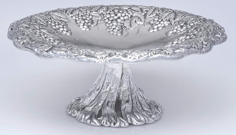 Grape (Aluminum, Hollowware) 11" Diameter Pedestal Cake Stand by Arthur Court-1