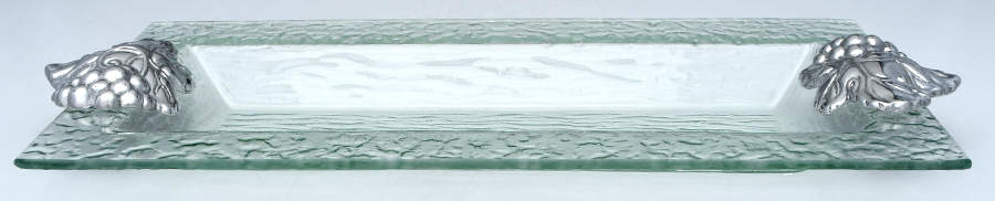 Grape (Aluminum, Hollowware) 18" Glass Platter with Metal Handles by Arthur Court-1