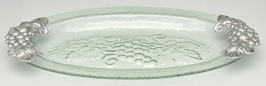 Grape (Aluminum, Hollowware) 19" Glass Oval Serving Platter by Arthur Court-1