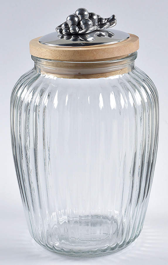Grape (Aluminum, Hollowware) Large Glass Canister & Metal Lid by Arthur Court-1