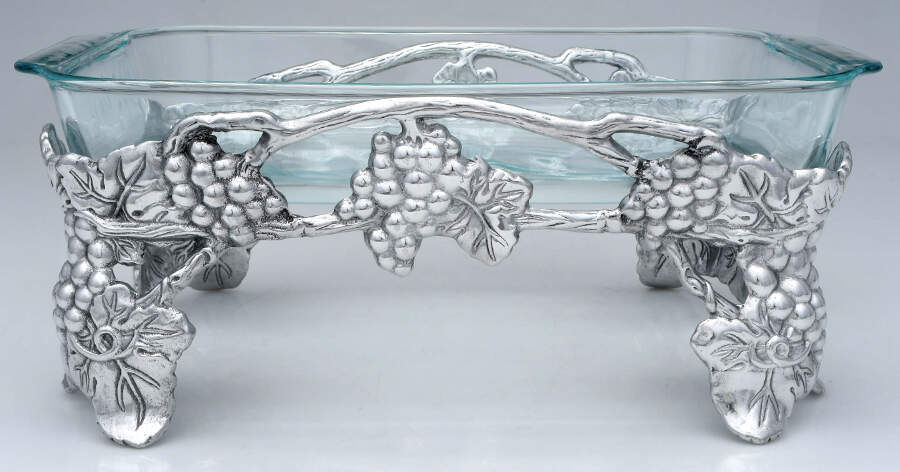 Grape (Aluminum, Hollowware) Rectangular Casserole Holder with Pyrex Liner by Arthur Court-1