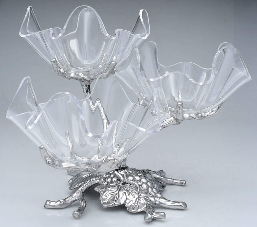 Grape (Aluminum, Hollowware) 3 Tier Server with Acrylic Bowls by Arthur Court-1