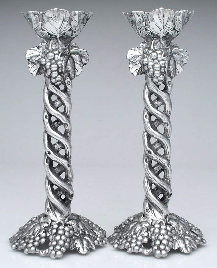 Grape (Aluminum, Hollowware) Pair of 12" Candlesticks by Arthur Court-1