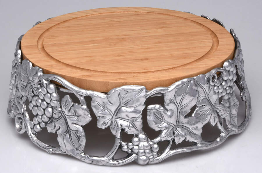 Grape (Aluminum, Hollowware) Cheese Plate with Wood Insert by Arthur Court-1