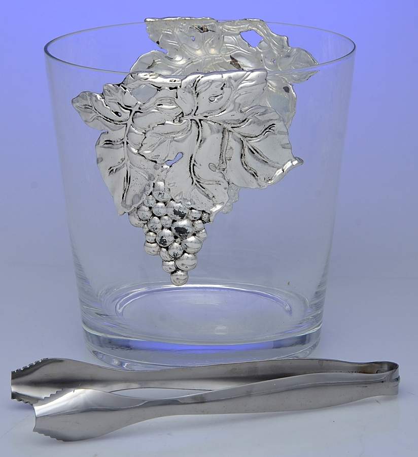 Grape (Aluminum, Hollowware) Crystal Ice Bucket & Tongs by Arthur Court-1