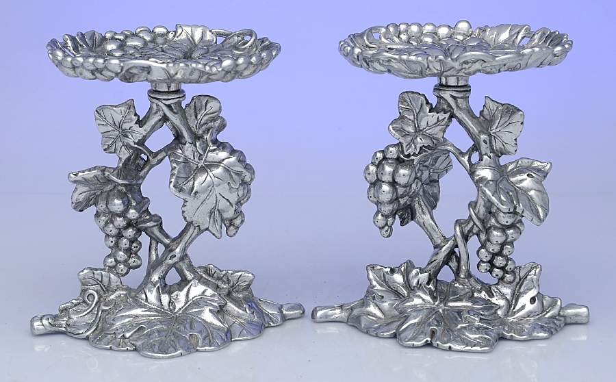 Grape (Aluminum, Hollowware) Pair of 6" Pillar Candleholders by Arthur Court-1