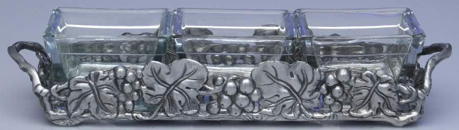 Grape (Aluminum, Hollowware) Caddy with 3 Glass Relish Liners by Arthur Court-1