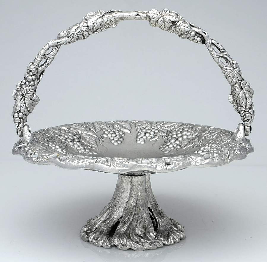 Grape (Aluminum, Hollowware) 11" Round Handled Pedestal Basket by Arthur Court-1