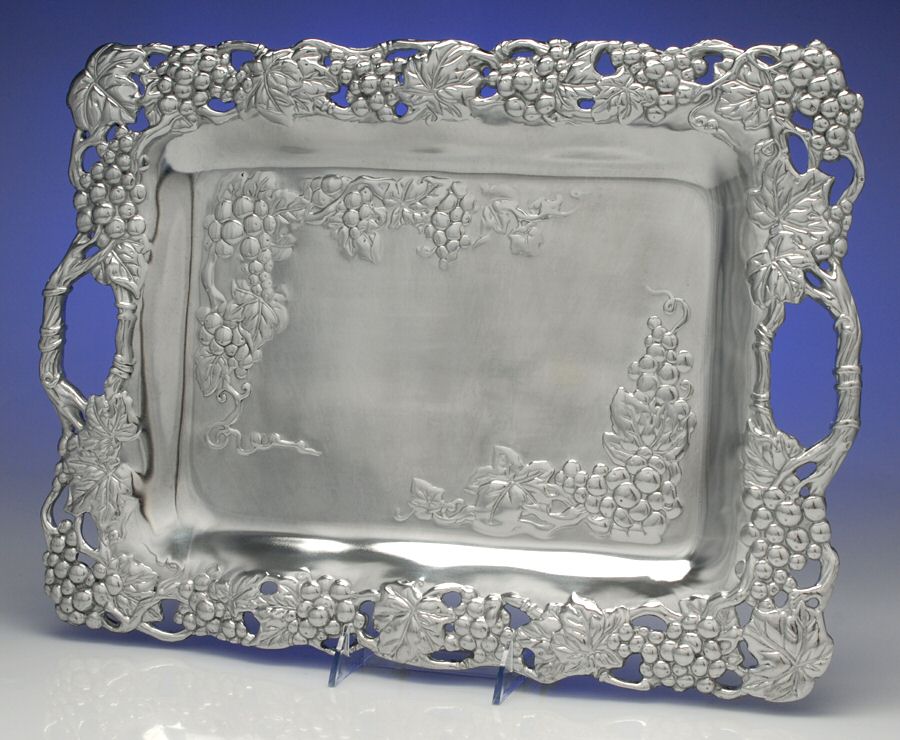 Grape (Aluminum, Hollowware) 18" Rectangular Handled Tray by Arthur Court-1