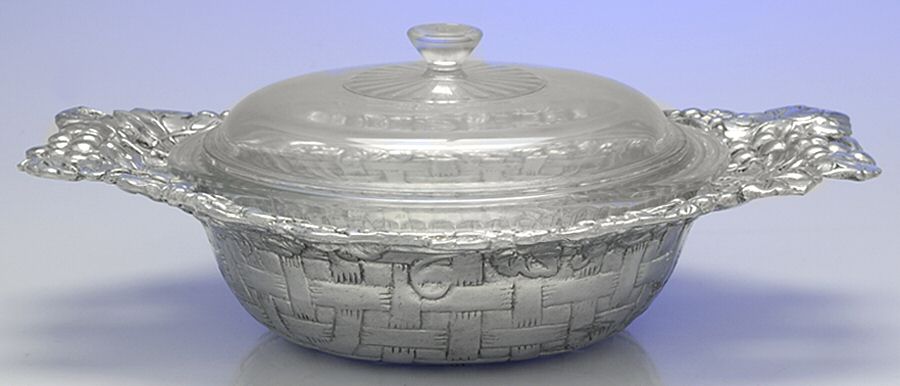 Grape (Aluminum, Hollowware) 2 Qt Glass Casserole W/Metal Holder by Arthur Court-1
