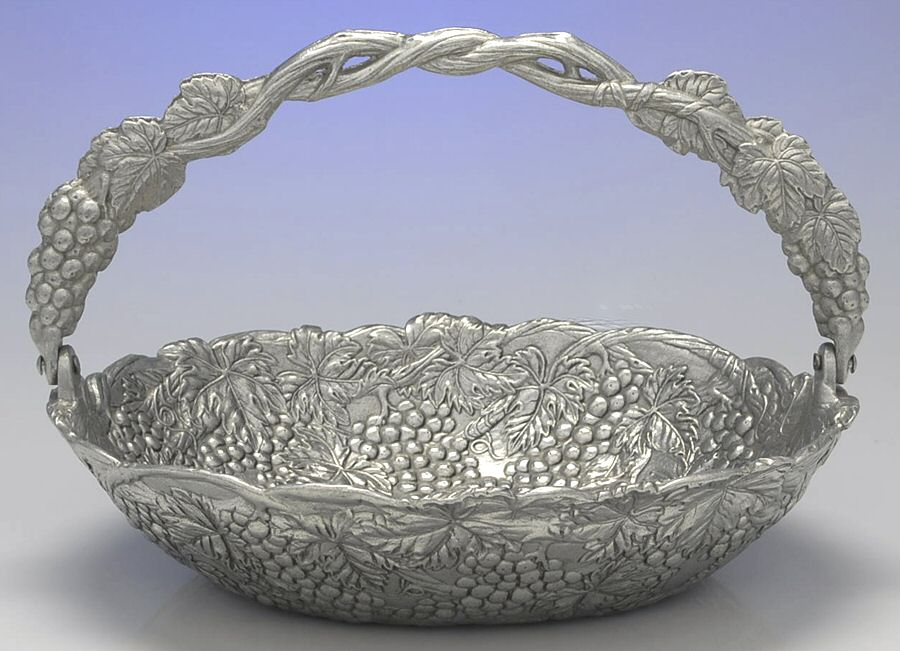 Grape (Aluminum, Hollowware) 12" Handled Basket by Arthur Court-1