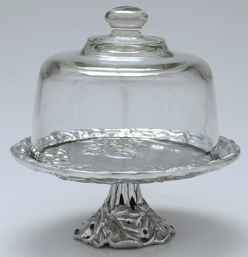 Grape (Aluminum, Hollowware) Cheese Stand with Glass Dome by Arthur Court-1