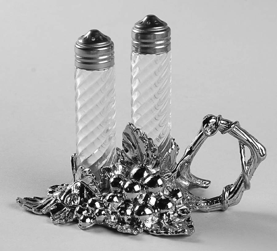 Grape (Aluminum, Hollowware) Crystal Salt & Pepper W/Metal Stand by Arthur Court-1