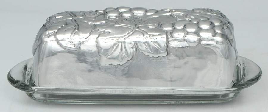Grape (Aluminum, Hollowware) Metal Lid Glass Base 1/4 Pound Butter by Arthur Court-1