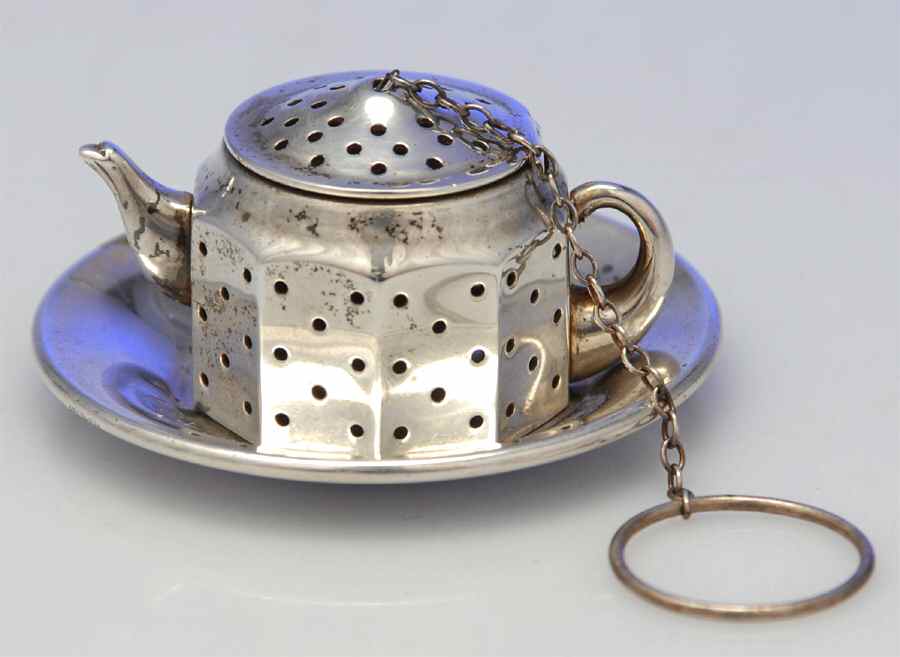 Sterling Hollowware Tea Pot Shape Tea Ball with Underplate by Amcraft Silver-1