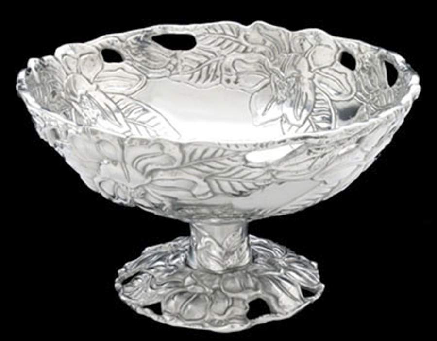 Magnolia (Aluminum, Hollowware) Round Pedestal Bowl 12" by Arthur Court-1
