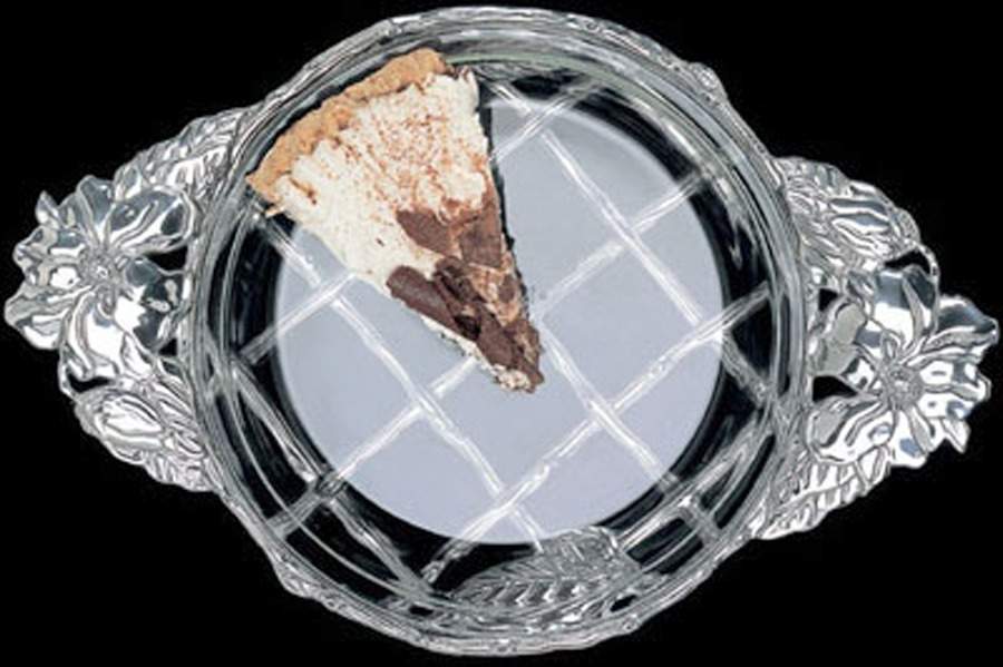 Magnolia (Aluminum, Hollowware) Pie Holder W/Glass Plate by Arthur Court-1