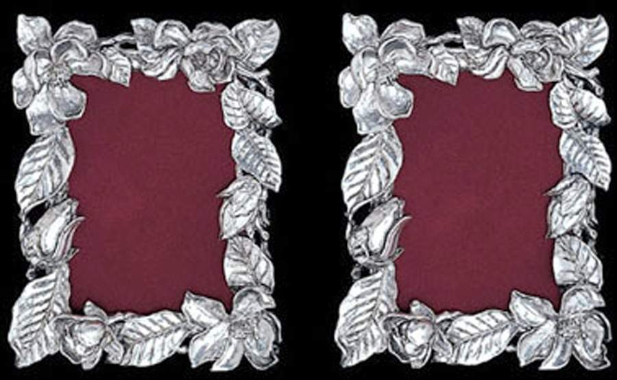 Magnolia (Aluminum, Hollowware) Picture Frame-Holds 2.5" X 3.5" by Arthur Court-1
