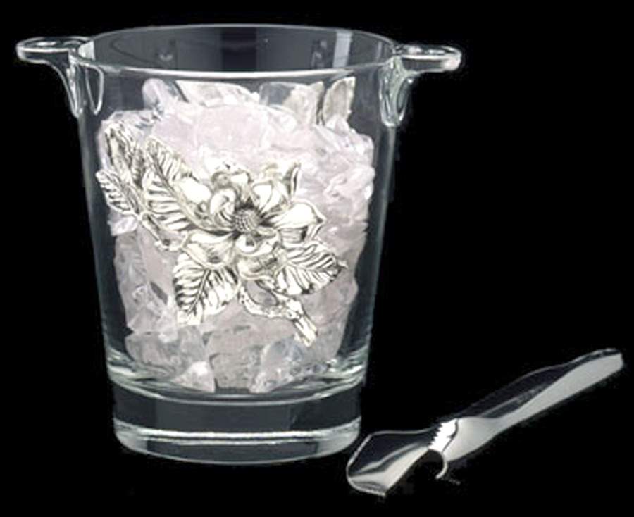 Magnolia (Aluminum, Hollowware) Crystal Ice Bucket & Tongs by Arthur Court-1
