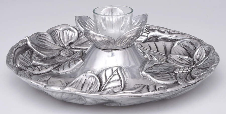 Magnolia (Aluminum, Hollowware) Round Tidbit Tray with Glass Insert by Arthur Court-1