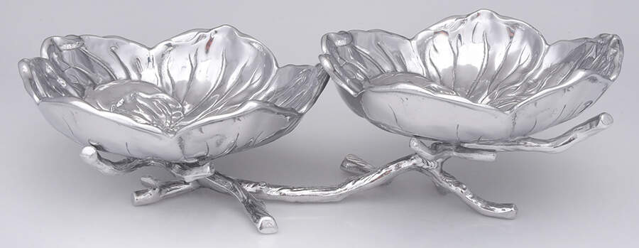 Magnolia (Aluminum, Hollowware) (3 Pc Server) 2 Round Bowl & Stand by Arthur Court-1