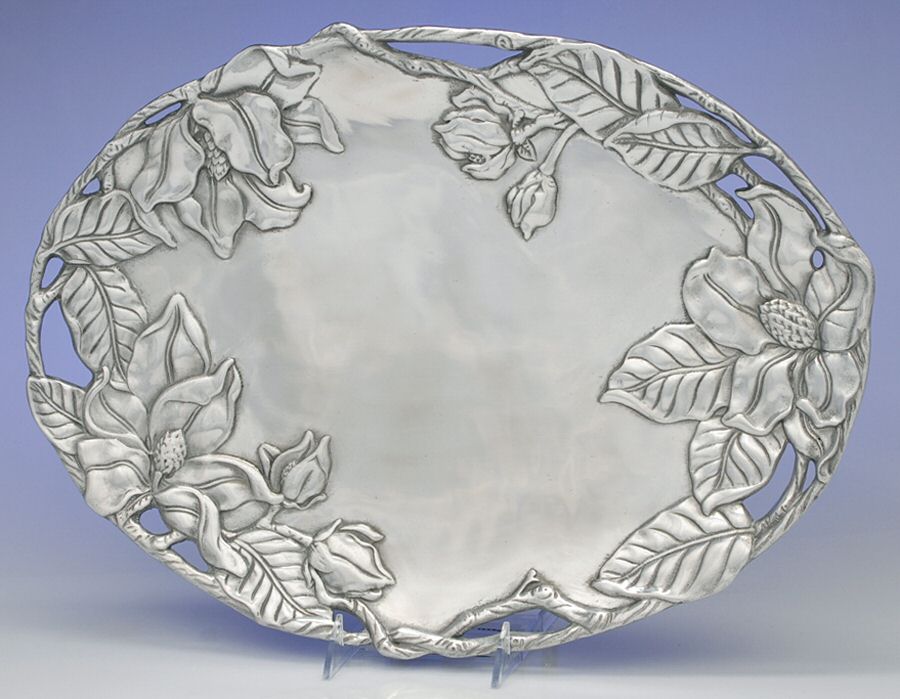 Magnolia (Aluminum, Hollowware) 18" Oval Serving Platter by Arthur Court-1