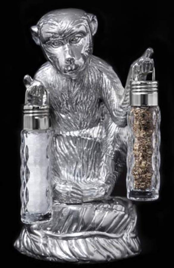 Safari (Aluminum, Hollowware) Crystal Salt & Pepper w/Metal Stand by Arthur Court-1