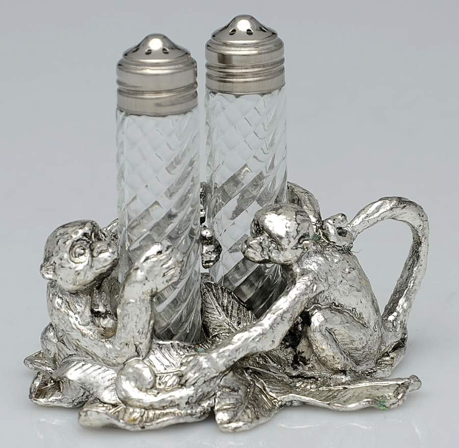 Safari (Aluminum, Hollowware) Crystal Salt & Pepper W/Metal Stand by Arthur Court-1