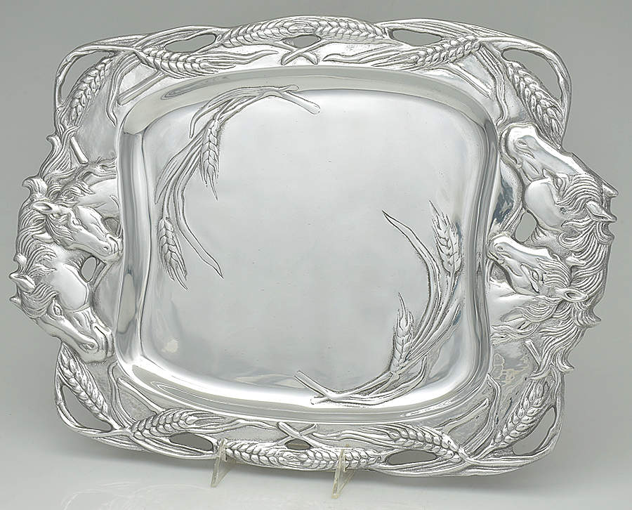 Horse (Aluminum, Hollowware) 18" Rectangular Tray by Arthur Court-1
