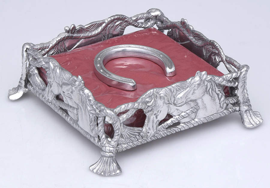 Horse (Aluminum, Hollowware) Square Napkin Holder with Weight by Arthur Court-1