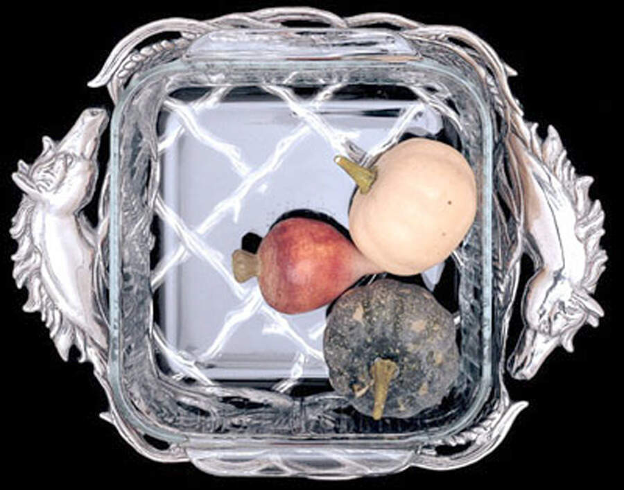 Horse (Aluminum, Hollowware) Square Casserole Holder with Pyrex Liner by Arthur Court-1