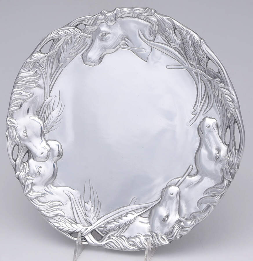 Horse (Aluminum, Hollowware) 12" Round Tray by Arthur Court-1