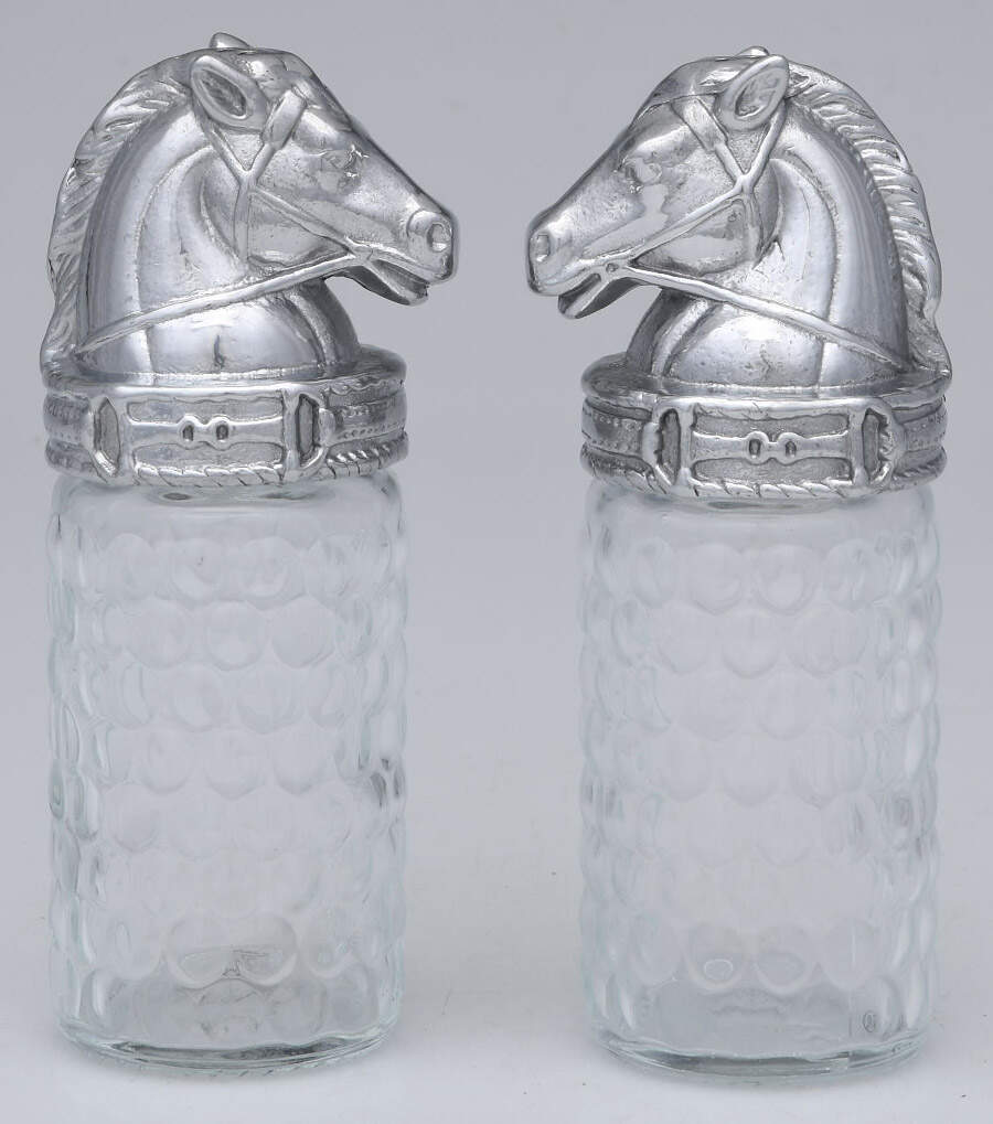 Horse (Aluminum, Hollowware) Glass Salt & Pepper Set with Metal Lids by Arthur Court-1